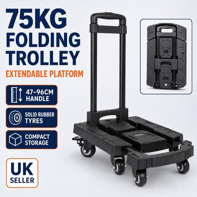 1pc 75kg Folding Hand Truck With Extendable Load Platform, 3-Position Telescopic Handle And Solid Rubber Wheels, Compact Metal Transport Trolley For Shopping, Luggage, Parcels, Travel, Home, Office, Garage, Airport And Station