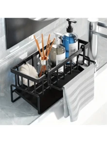 Multifunctional Sink Rack, Sponge Holder, Kitchen Utensil Drainer Rack, Made Of Upgraded Carbon Steel Metal Ball-Shaped Storage Rack, Suitable For Sink And Dishwasher. Carbon Steel Kitchen Organizer Rack, Towel And Sink Mat. - Black - View 3