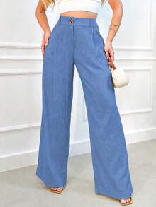 EMILI Women's Linen Wide-Leg Pants With Built-In Shorts - Light Blue - View 4