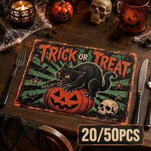20/50 Buah Alas Meja Kertas Motif Kucing Hitam Halloween, Cocok untuk Dekorasi Meja Liburan Halloween, Dekorasi Meja Kertas Gaya Kartun Lucu, Dekorasi Pesta Acara - View 2