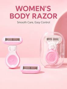 Women's 5-Blade Body Razor, Manual Bikini Shaver, Replaceable Blade Head, Flexible Swinging Blade, Non-Slip Handle, Comes With Travel Storage Box, Dry And Wet Use, Suitable For Legs, Underarms And Bikini Line - Multicolor - View 1