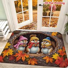 1/2pcs Autumn Door Mat, Autumn Squirrel Theme Flannel Door Mat, Soft Comfortable Absorbent Non-Slip Machine Washable, Multi-Functional Home Floor Mat Suitable For Entrance, Living Room, Bedroom, Kitchen, Bathroom, Laundry Room, Patio, Entryway, Thanksgiving Decoration Autumn Atmosphere Rug - Multicolor - View 1