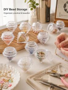 10pcs Transparent Diamond-Shaped Mini Cosmetic Sample Jars With Screw Caps, Suitable For Nail Art, Rhinestones, Sequins And Other Decorative Items Storage, As Well As DIY Crafts And Organization - Clear - View 4