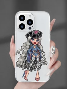 1pc Transparent Cool Curly Hair Girl Personalized Minimalist Full Coverage TPU Shockproof Phone Case Compatible With Apple 18 17 16 15 14 13 12 11 Pro Max Air And Series - Multicolor - View 2