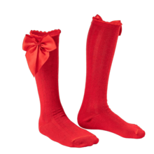 Girls' 3/4 Knee-High Party Socks With Satin Bow, 16-33, For Baptism, Wedding, Flower Girl, Social, Dance, Events, Elegant, School - 紅色與粉紅色 - 查看 3