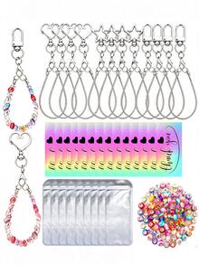 22/66PCS Creative Heart, Star, Door Knob Shaped Keychain Set With Mini Lobster Clasp, Includes Connecting Chain, Cardboard Packaging Bag, Random Style Beads, DIY Key Ring, Key Chain For Music Festival, Back To School, Holiday Gift - DIY - View 1