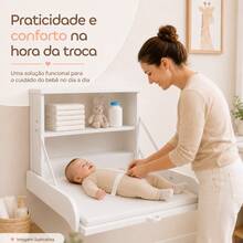 Trocador de Parede MDF com Colchonete e Prateleira 75cm Fraldário Bebê Trocador de Fralda Fixação Segura - Branco - Visão 1