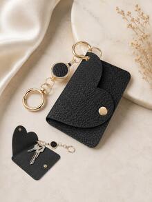 Women's Cute Heart-Shaped Keychain | Mini Keychain Wallet | Fashion Bag Charm & Car Key Holder, Back Card Slot (Also As Bag Accessory) - Multicolor - View 7