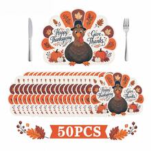 20/50Pcs Thanksgiving Turkey Paper Placemats, Multi-Scene Table Mats, Turkey Shaped Cartoon Style Placemats, Suitable For Thanksgiving, Harvest Festival Table Decoration - View 10