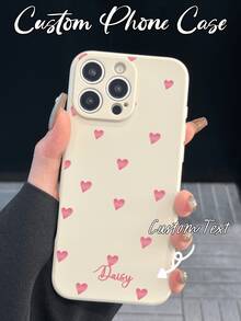 Cream White Background With Pink Small Hearts DIY Customized Phone Case, TPU Soft Shell With Customizable Text, Full Coverage Anti-Drop Protective Case For Girls, Compatible With Apple 18/18 Pro/18 Pro Max, 17/17 Pro/17 Pro Max, 16-11/Pro/Pro Max/Plus - Valentine's Day Gift/Apple Phone Case/Apple 16 Phone Case/Apple 17 Pro Max Phone Case/Apple 18 Phone Case - White - View 3