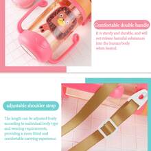 1pc 400ml/13oz Cartoon Straw Water Cup, Dual Handle Straw Cup, Safety Lock, Convenient Strap, Suitable For Daily Use - Multicolor - View 7