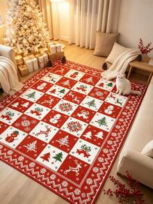 1pc Christmas Theme Red & White Plaid Living Room Rug, Thickened Carpet, Thick Rug, Plush Carpet, Autumn/Winter Carpet, Thickened Carpet, Living Room Rug, Carpet, Living Room Area Rug, Area Small Rug, Mat, Home Decor, Large Living Room Carpet, Round Carpet, Living Room Home Decor, Room Decor, Washable Carpet - Red and White Plaid - View 4