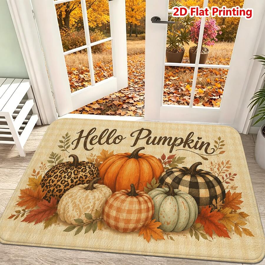 1/2件裝秋季門墊 Hello Pumpkin 秋季主題法蘭絨地墊,舒適柔軟吸水防滑可機洗,多功能居家玄關地毯,適用廚房、浴室、走廊,感恩節裝飾地板墊,適合客廳、臥室、陽台、洗衣房,營造秋季氛圍裝飾 - 彩色 - 查看 1