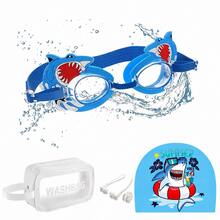 Children's 3D Cartoon Swimming Gear Set | 3D Shark/Dinosaur Anti-Fog Goggles + Cartoon Swim Cap + Waterproof Storage Bag | Includ, First Day Of School - Blue - View 8