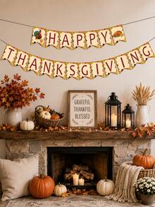 1 Set Happy Thanksgiving Banner, Paper Triangle Flags With Turkey And Autumn Harvest Pattern, Autumn Theme Hanging Decoration, Indoor And Outdoor Wall Decor, Suitable For Thanksgiving Party, Family Gathering, Photo Backdrop Props - View 5