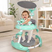 THE BABY SHOP Andadera para Bebé con Centro de Actividades, Techo Protector, Asiento Acolchado, Plegable Con Tapete Saltarín y Rana Musical - Verde - Ver 3