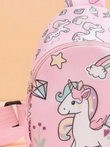 1PC Toddler Pink All-Over Print Unicorn Chest Bag, Rainbow Star Diamond Crown Print, Adjustable Shoulder Strap Crossbody Bag, Suitable For Toddler Outings, Play And Leisure - Pink - View 3