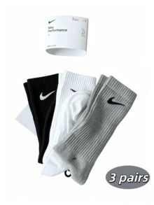 Nike Black White Grey Minimalist Versatile Comfortable Soft Breathable Moisture-Wicking Sports Casual Socks Unisex 3-Pack - Black, White and Gray - View 1
