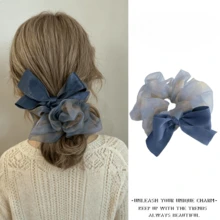 1pc Gradient Tie Dye Organza Bow Scrunchie, Lightweight Sheer Mesh Fabric, Contrasting Satin Bow Decoration, Cool And Gentle Vibe, Suitable For Girls, Perfect For Daily Commute, Date, Travel And Photography, Fairy-Like Hair Tie Hair Accessory - Multicolor - View 2