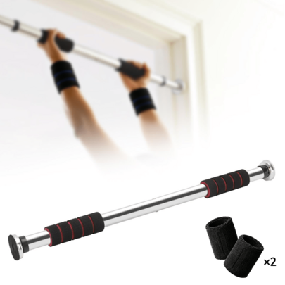 Klimmzugstange für Türrahmen ohne Schrauben, mit innovativer Gewindesperre für sicheren Halt, Pull Up Bar bis 200 kg Tragfähigkeit für Heimtraining Oberkörper Workout, inkl. 1 Paar Trainingshandgelenkbandagen