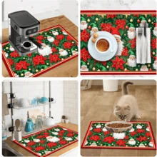 1pc Dish Drying Mat, Coffee Machine Mat, Christmas Dish Drying Mat, Christmas Flower & Santa Claus Pattern Kitchen Drain Mat, Absorbent Quick Dry Tabletop Protector, Holiday Atmosphere Suitable For Kitchen & Dining Table, Dish Water Control Mat, Home Gift, Tabletop Decor - XYLSD-943 - View 11