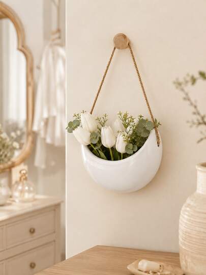 1pc Moon-Shaped Hanging Planter – Wall-Mounted Basket For Green Plants; Balcony & Home Decor Container; Decorative Hanging Ornament; Succulent Planter