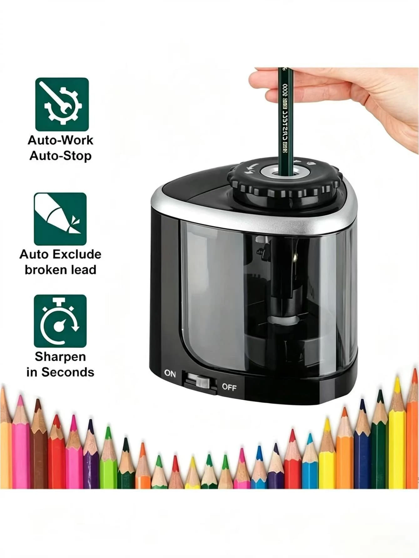 1pc Electric Pencil Sharpener, Suitable For 6-8mm Pencils, Desktop Student Office Stationery (Battery Not Included) - A - View 1
