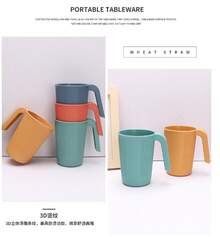 dilidili Wheat Straw Handle Mug, Vertical Striped Texture Drinking Cup, Reusable Lightweight Durable Water Cup, Suitable For Bathroom, Dorm, Home, Travel And Daily Use - Multicolor - View 5