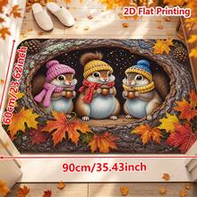 1/2pcs Autumn Door Mat, Autumn Squirrel Theme Flannel Door Mat, Soft Comfortable Absorbent Non-Slip Machine Washable, Multi-Functional Home Floor Mat Suitable For Entrance, Living Room, Bedroom, Kitchen, Bathroom, Laundry Room, Patio, Entryway, Thanksgiving Decoration Autumn Atmosphere Rug - Multicolor - View 14