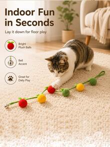 Cute Fruity Style,Long Hanging Strip Shape, Multicolor Fruit Pom-Pom With Built-In Bell, Hanging & Ground Interactive Entertainment, Daily Indoor Play For Kitten Adult Cats, Living Room Bedroom Cat Corner, All Year Round Pet Entertainment - Multicolor - View 3