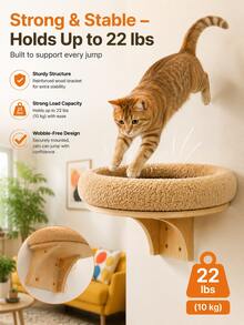 Wall-Mounted Cat Bed, Space-Saving Floating Cat Wall Perch With Round Cushion, Indoor Cat Elevated Resting Platform - one-size - View 5