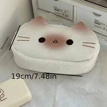 1pc Cream White Gradient Blush Cat 3D Shaped Pencil Case, Student Stationery, Spacious Storage Bag, Girls Pencil Box, Cream Color Stationery Box, Office Supplies Storage Bag, Suitable For Back To School Storage, Perfect Gift For Friends - A - View 6