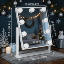 Makeup Mirror With LED Light Cosmetic Vanity Mirror 360° Rotation 10X Magnifying - White - View 4
