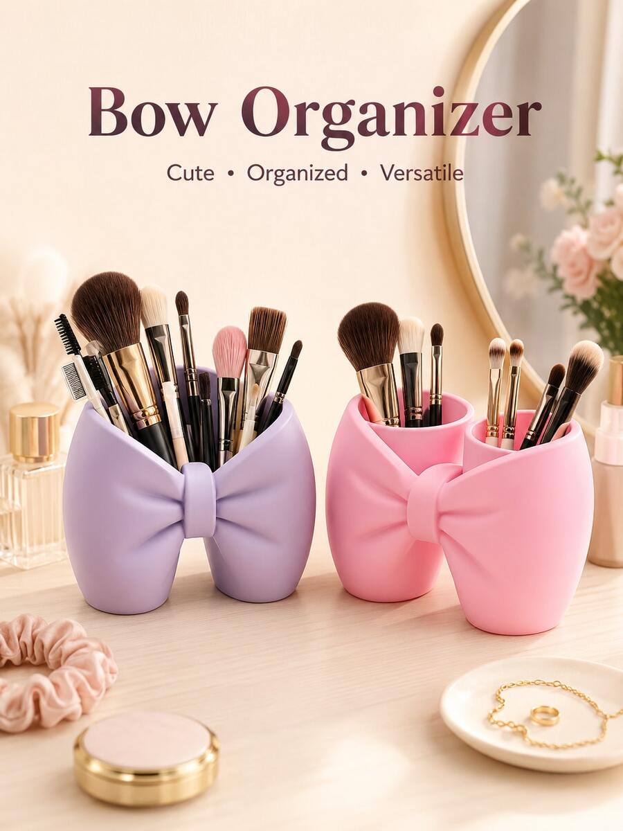Bow-Shaped Storage Rack - Makeup Brush & Toothbrush Holder, Bathroom Accessory, Bedroom Pen & Toothbrush Display Decor. Perfect Gift For Women On Halloween And Christmas