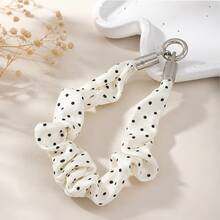 1pc Polka Dot Hair Scrunchie Keychain Strap, Minimalist Daily Decor Gift For Back To School, Labor Day, Halloween, Thanksgiving - Multicolor - View 1