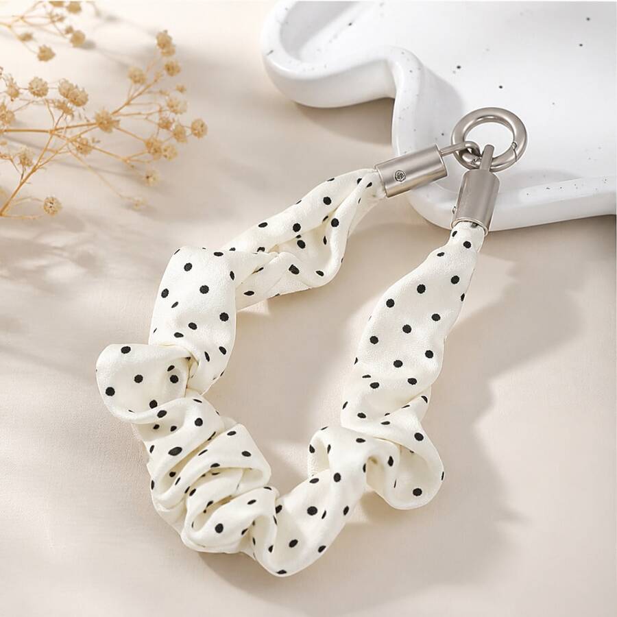 1pc Polka Dot Hair Scrunchie Keychain Strap, Minimalist Daily Decor Gift For Back To School, Labor Day, Halloween, Thanksgiving - Multicolor - View 1