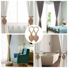 2pcs/Set Handmade Woven Cotton Rope Bohemian Style Leaf Pattern Tassel Curtain Tiebacks With Adjustable Vintage Wooden Bead Decor, Fashionable Curtain Tiebacks For Bedroom, Living Room, Kitchen And Vacation Home - Multicolor - View 3