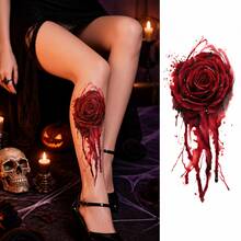4 piezas de pegatinas de tatuaje temporal de rosa de sangre de Halloween, patrón de rosa gótica oscura con goteo, arte corporal unisex para cosplay, fiesta, actuación, decoración, brazo, muñeca, clavícula, accesorios para fotos, estilo oscuro, efecto de gota de sangre 3D, fiesta de verano, festival de música, rosa sangrienta de terror oscuro unisex, efecto fotográfico de atmósfera fuerte - Multicolor - Ver 2