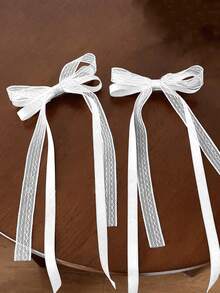 6pcs Elegant Lace & Satin Ribbon Bow Hair Clips, Exquisite Long Tail Hair Clips For Ponytail, Braided Hair And High-End Hairstyles - Multicolor - View 11