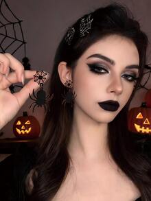 A Pair Of Halloween Heart-Shaped Spider Earrings, Gothic Bridal Accessories, Halloween Jewelry, Suitable For Halloween, Parties, And Holiday Gifts. - Multicolor - View 5
