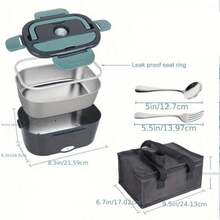 SOKANY Kotak Makan Siang Pemanas Elektrik 1,5L, Pemanas Makanan Portabel Tanpa Microwave, Cocok untuk Mobil, Rumah, Kantor, Wadah Stainless Steel Anti Bocor, Kotak Makan Siang Pemanas untuk Perjalanan Sopir Truk dan Penggunaan Sehari-hari - Grey - View 6