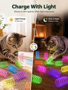 Spiral Spring Cat Toy, Mini Spiral Coil Spring Shape, Multicolor Glow In Dark Design, Stretchable High Rebound Interactive Bite & Bat Play, Indoor Bedroom Living Room Night Solo Play For Kitten Adult Cats, All Year Round Pet Daily Entertainment - Multicolor - View 3
