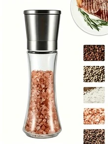 1件/2件裝高級不鏽鋼鹽與胡椒研磨器套組－可調式陶瓷－高玻璃鹽與胡椒研磨器－這款優雅且實用的研磨器套組將提升您的烹飪體驗並為您的廚房增添風味 - 彩色 - 查看 10