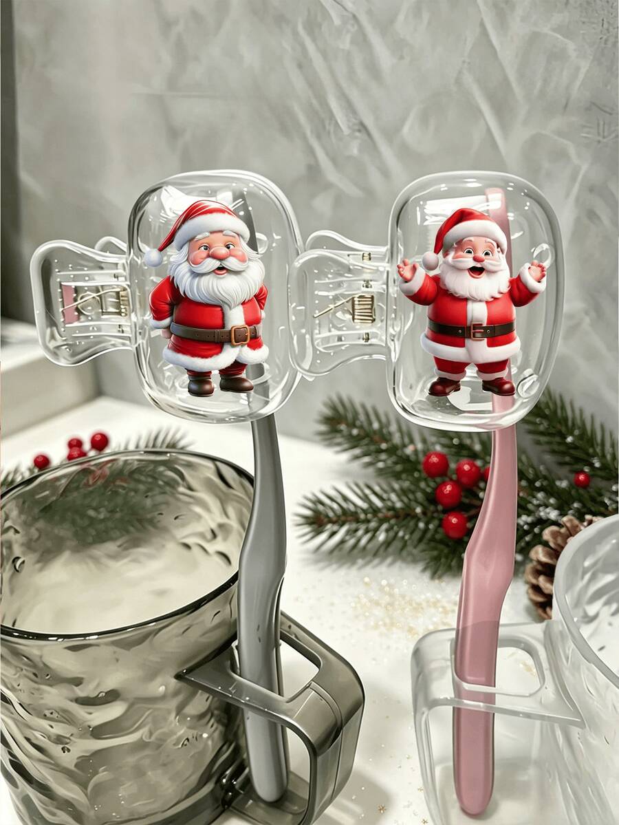 Tempat Sikat Gigi Bertema Santa Claus yang Lucu/Penutup Sikat Gigi Bergambar Santa Claus dengan Topi/Aksesoris Sikat Gigi Portabel/Penutup Pelindung Sikat Gigi untuk Rumah dan Perjalanan/Klip Penyimpanan Sikat Gigi yang Lucu/Organisasi Rumah/Perlengkapan Perjalanan/Desain Lucu/Penyimpanan Modis/Penutup Pelindung Transparan/Kotak Sikat Gigi/Pengguna Keluarga/Aksesoris Perawatan Mulut - MultiWarna - View 1