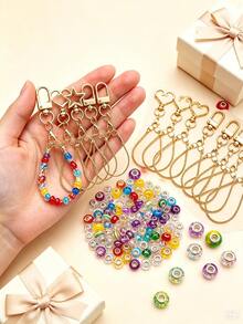 22/66PCS Creative Heart, Star, Door Knob Shaped Keychain Set With Mini Lobster Clasp, Includes Connecting Chain, Cardboard Packaging Bag, Random Style Beads, DIY Key Ring, Key Chain For Music Festival, Back To School, Holiday Gift - DIY - View 5