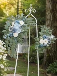 2 Pieces Set, Artificial Garland, Suitable For Wedding Welcome Signs, Floral Decorations, And Wedding Reception Signs (Blue), Valentine's Day Gift - Blue - View 4