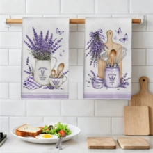 MEMNUN 2件裝紫色薰衣草印花廚房抹布，40*60cm/45*70cm，格紋蝴蝶結水彩花卉軟超細纖維洗碗布、洗碗巾、手巾，廚房與浴室日常家居裝飾，適合廚房與餐廳裝飾，四季適用 - 彩色 - 查看 7