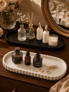 Flexible Cream White Ribbed Jewelry Tray, Elegant Rectangular Decorative Storage Dish, Suitable For Rings, Necklaces, Bracelets, Perfume And Vanity Decor, Women's Gift, Room Decoration, Jewelry Storage, Jewelry Rack, Vanity Organizer - Multicolor - View 3