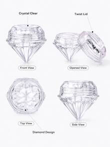 10pcs Transparent Diamond-Shaped Mini Cosmetic Sample Jars With Screw Caps, Suitable For Nail Art, Rhinestones, Sequins And Other Decorative Items Storage, As Well As DIY Crafts And Organization - Clear - View 2