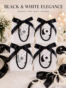 1/2/3/6 Pcs Reusable Double Sided Star Moon Print Bow Handheld Gift Bags Candy Bakery Packaging For Wedding Birthday Party Favor Lunch Shopping Pouches - Multicolor - View 3